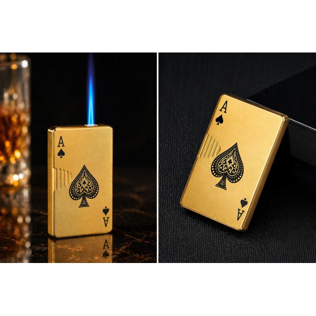Bricheta  reincarcabila, cu gaz rezistenta la vant, carti de joc As