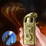 Bricheta de buzunar Cobra metalica reincarcabila cu gaz cu 2 sisteme de aprindere Flacara Jet si Flacara Normala