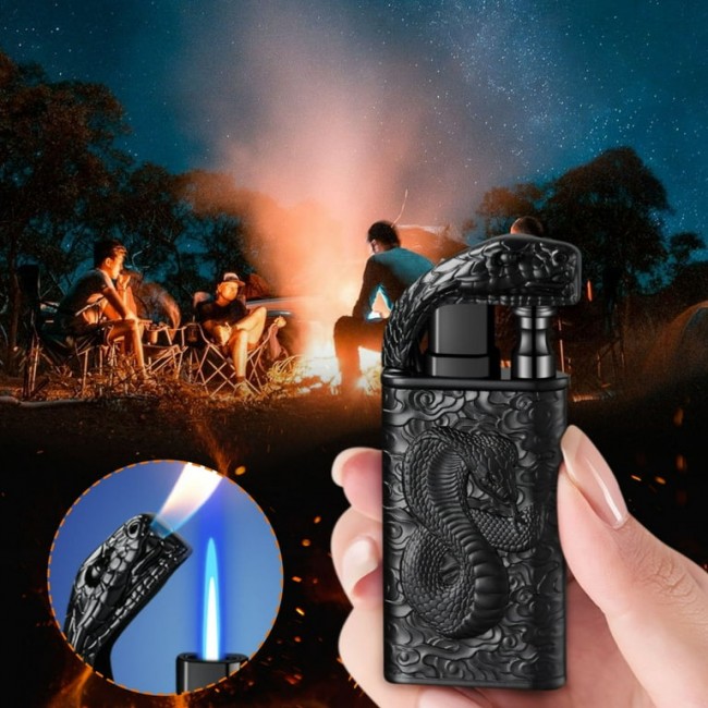 Bricheta de buzunar Cobra metalica reincarcabila cu gaz cu 2 sisteme de aprindere Flacara Jet si Flacara Normala 