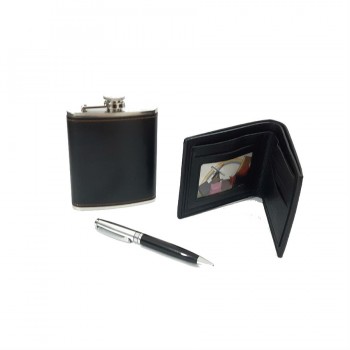 Set cadou pentru barbatI sticla whiskey, pix, portofel HT-34