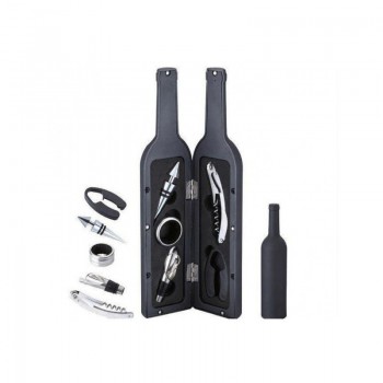 Set cadou 5 accesorii pentru vin , 32 cm, cutie in forma de sticla