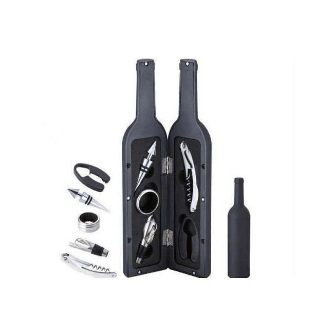 Set cadou 5 accesorii pentru vin , 32 cm, cutie in forma de sticla