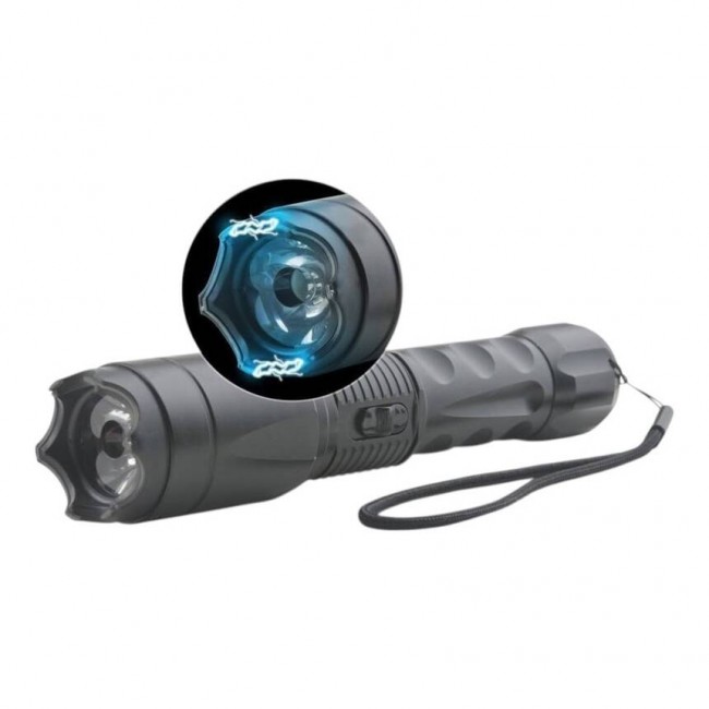 Electrosoc autoaparare cu lanterna, full metal, Piranha incarcare auto si priza