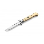 Briceag de colectie tip Stiletto, deschidere pe buton, teaca din piele, 22 cm