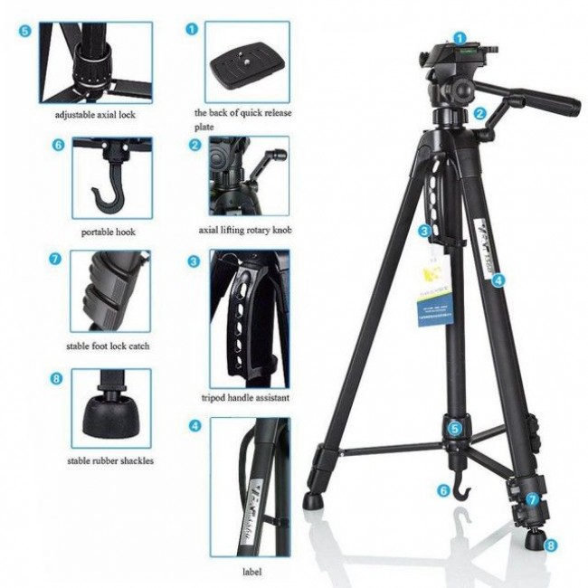 Trepied telescopic foto video WT-3560 universal 167 cm